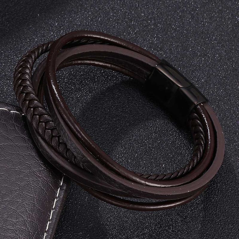 Pure Leather Men Multilayer Gorgeous Bracelet
