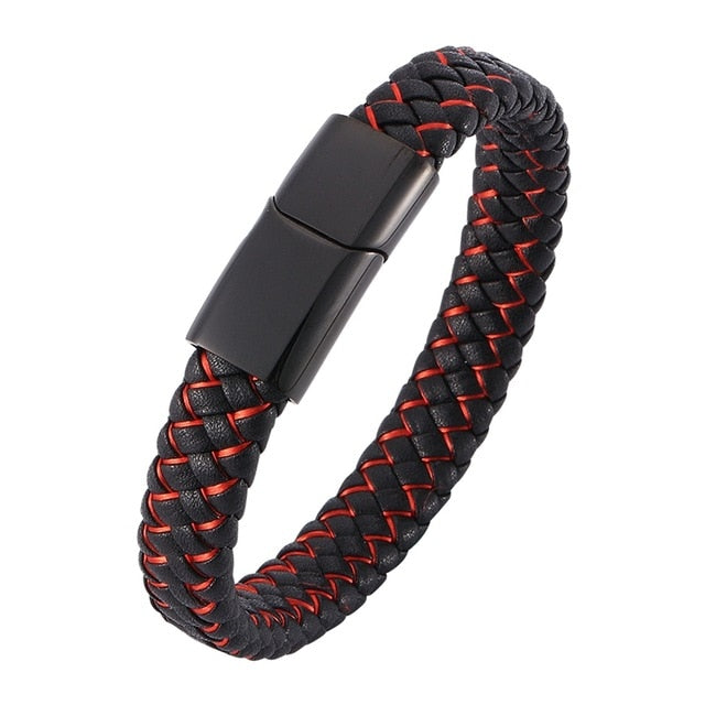 Pure Leather Mens Gorgeous Red &Black Mixed Bracelet