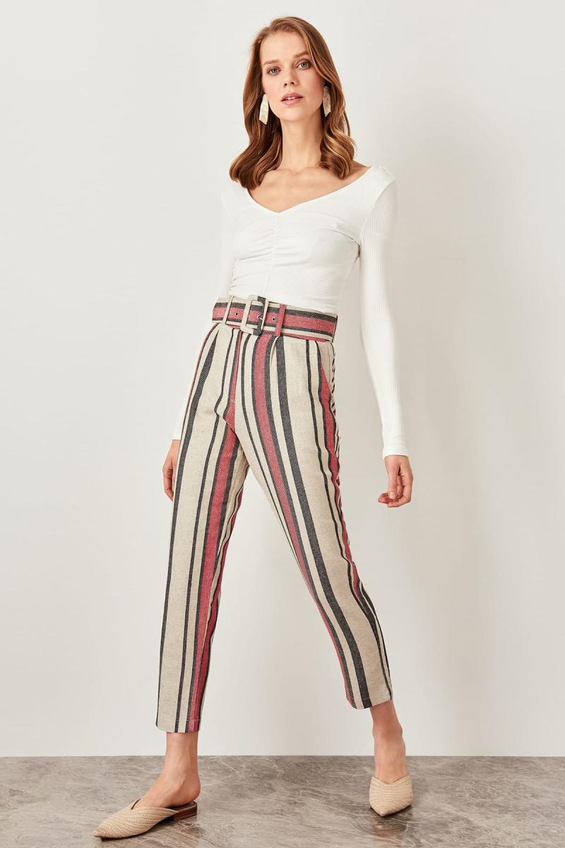Red Stripe Belt Detail Pants