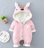 Newborn Infant Fleece Hooded Romper Suit