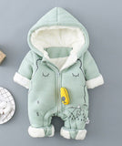 Newborn Infant Fleece Hooded Romper Suit