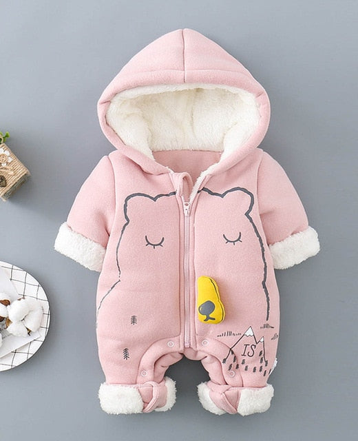 Newborn Infant Fleece Hooded Romper Suit