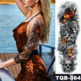 Large Arm Sleeve Tattoo Midnight Leopard Beauty Girl Waterproof Temporary Tatto Sticker Moonlight Rose Full Skull Tatoo Women