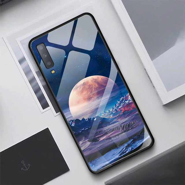Scratch Resistant Luxury Tempered Glass Case For Samsung Galaxy S10 Plus S10e S9 S8 Note 8 9 J4 J6 Plus A7 2018 Starry Sky Protective Back Cover