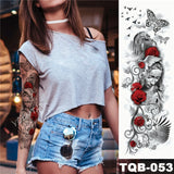 Large Arm Sleeve Tattoo Midnight Leopard Beauty Girl Waterproof Temporary Tatto Sticker Moonlight Rose Full Skull Tatoo Women