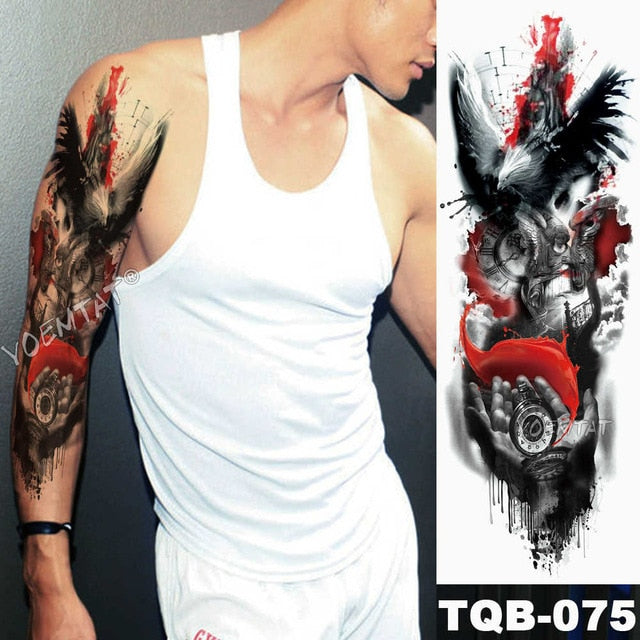 Large Arm Sleeve Tattoo Angel Wings Pigeon Jesus Waterproof Temporary Tattoo Sticker Holy Holiness Men Full Skull Totem Tattoo