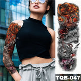 Large Arm Sleeve Tattoo Midnight Leopard Beauty Girl Waterproof Temporary Tatto Sticker Moonlight Rose Full Skull Tatoo Women