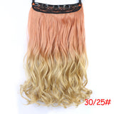 MUMUPI Clip In Hair Extension Ombre 24 Inches Blonde Black Full Head Synthetic Natural Curly Wavy Hairpiece Hair Pieces Headwear