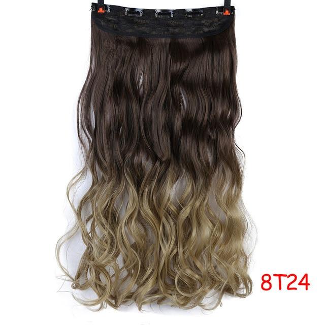 MUMUPI Clip In Hair Extension Ombre 24 Inches Blonde Black Full Head Synthetic Natural Curly Wavy Hairpiece Hair Pieces Headwear