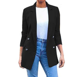 Women Autumn To Winter Long Solid Down Collar Outwear Blazer