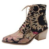 Cotton Fabric Floral High Heel Warm Winter Cowboy Retro Boot