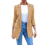 Women Autumn To Winter Long Solid Down Collar Outwear Blazer