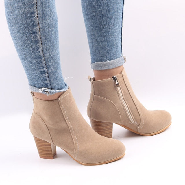 Ladies Solid Martin Suede Ankle Boot