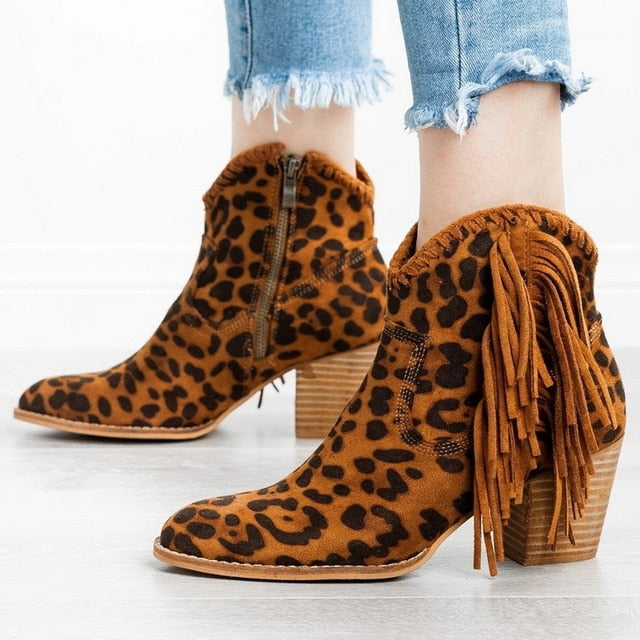 Leopard Print Latex Insole Slip-on  Comfortable Chelsie Boot Ladies Sring To Winter