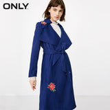 ONLY embroidery Belted slibm Fit long windbreaker Trench  coat Jacket| 118336512