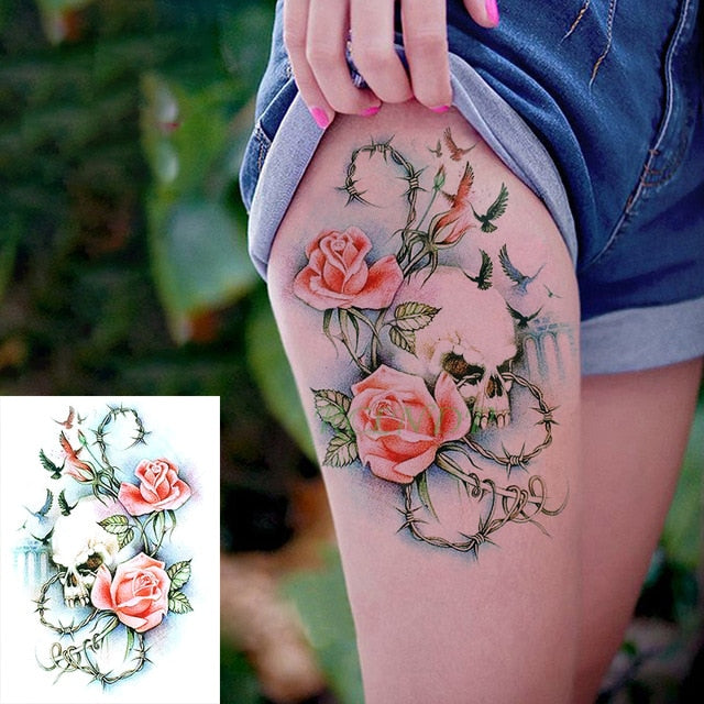 Waterproof Temporary Tattoo Sticker Bird Flower Rose fake tatto Cool flash tatoo tatouage temporaire body art for girl women men