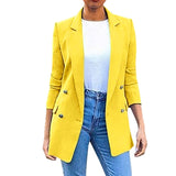 Women Autumn To Winter Long Solid Down Collar Outwear Blazer