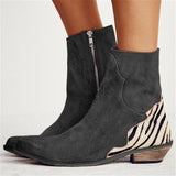 Flock Square Zebra Pattern Ankle Winter Ankle Boot With Zipping