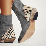 Flock Square Zebra Pattern Ankle Winter Ankle Boot With Zipping