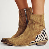 Flock Square Zebra Pattern Ankle Winter Ankle Boot With Zipping